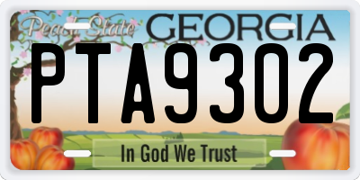 GA license plate PTA9302