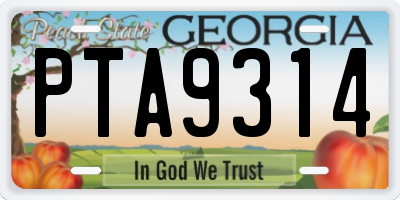 GA license plate PTA9314