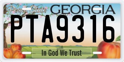 GA license plate PTA9316