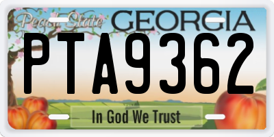 GA license plate PTA9362
