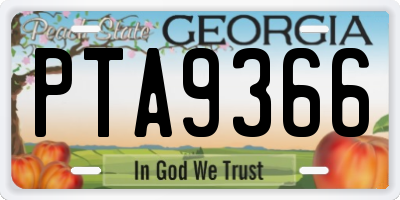 GA license plate PTA9366