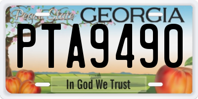 GA license plate PTA9490