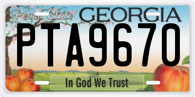 GA license plate PTA9670