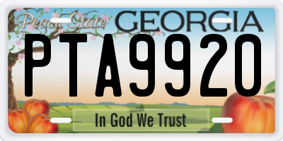 GA license plate PTA9920