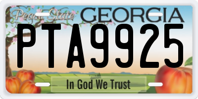 GA license plate PTA9925
