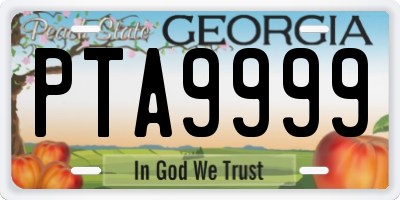 GA license plate PTA9999