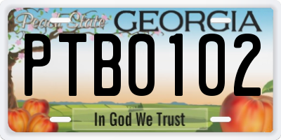 GA license plate PTB0102