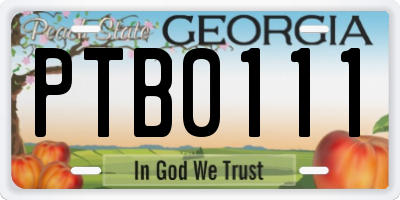 GA license plate PTB0111