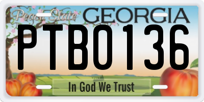 GA license plate PTB0136
