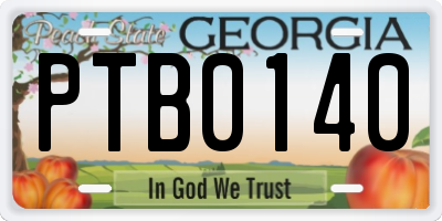 GA license plate PTB0140