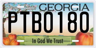 GA license plate PTB0180