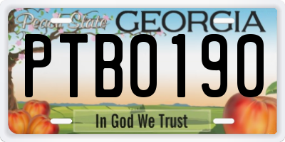 GA license plate PTB0190