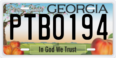 GA license plate PTB0194