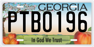 GA license plate PTB0196