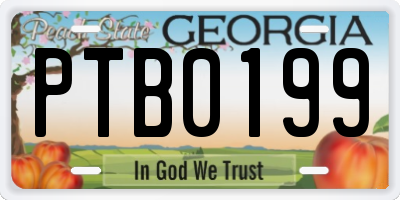 GA license plate PTB0199