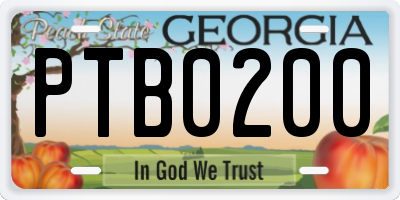 GA license plate PTB0200