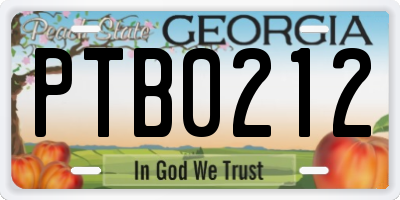 GA license plate PTB0212
