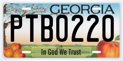 GA license plate PTB0220