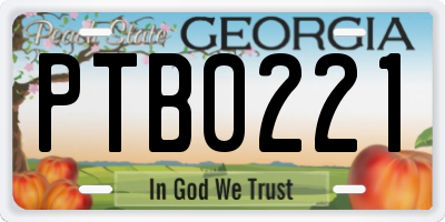 GA license plate PTB0221