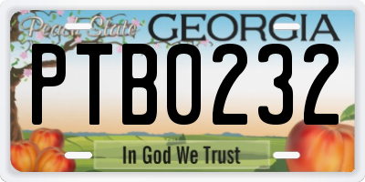 GA license plate PTB0232