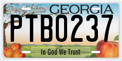 GA license plate PTB0237