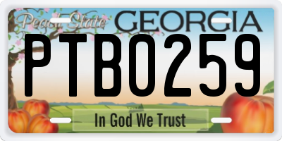 GA license plate PTB0259