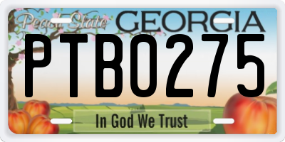 GA license plate PTB0275