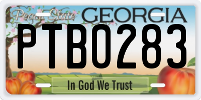 GA license plate PTB0283