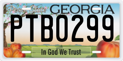 GA license plate PTB0299