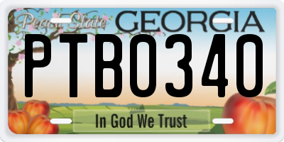 GA license plate PTB0340