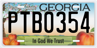 GA license plate PTB0354