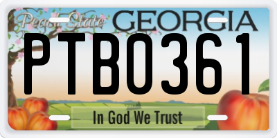 GA license plate PTB0361