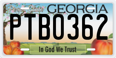 GA license plate PTB0362