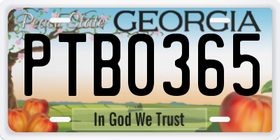 GA license plate PTB0365