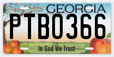 GA license plate PTB0366
