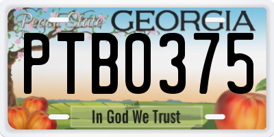 GA license plate PTB0375