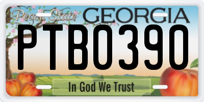 GA license plate PTB0390