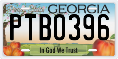 GA license plate PTB0396