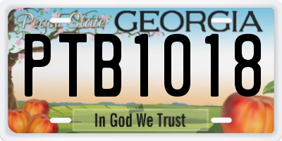 GA license plate PTB1018
