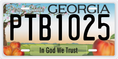 GA license plate PTB1025