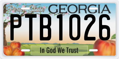 GA license plate PTB1026