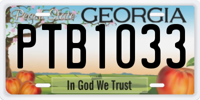 GA license plate PTB1033