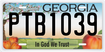 GA license plate PTB1039