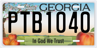 GA license plate PTB1040