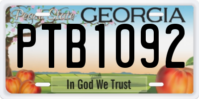 GA license plate PTB1092