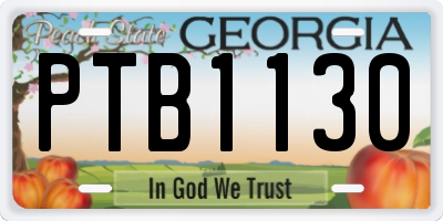 GA license plate PTB1130