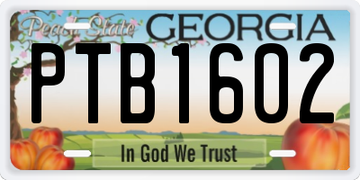 GA license plate PTB1602