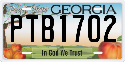 GA license plate PTB1702