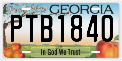 GA license plate PTB1840