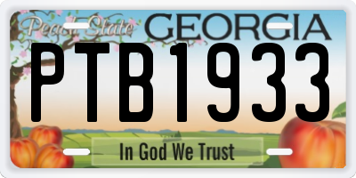 GA license plate PTB1933